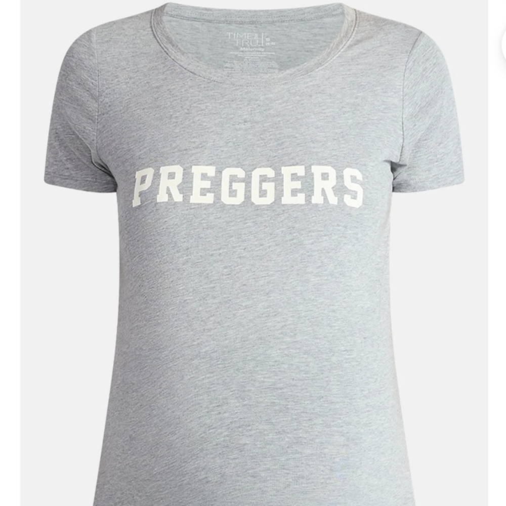 NWT Time And Tru Maternity Short Sleeve Graphic Tee T-Shirt Large Gray Preggers